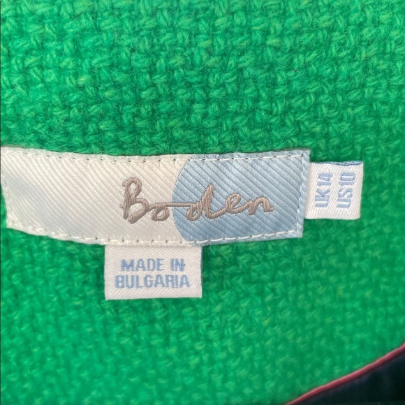 Boden Green Wool Blend Bouclé Jacket Navy Trim Pockets Zip Cuff UK14 US10 - Picture 5 of 9